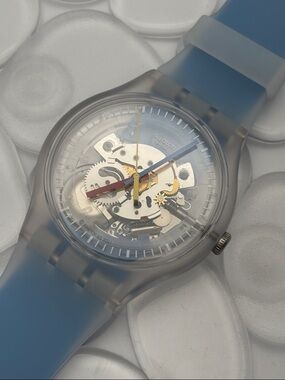 Swatch Watch - SUOK156 - CLEARLY BLUE STRIPED